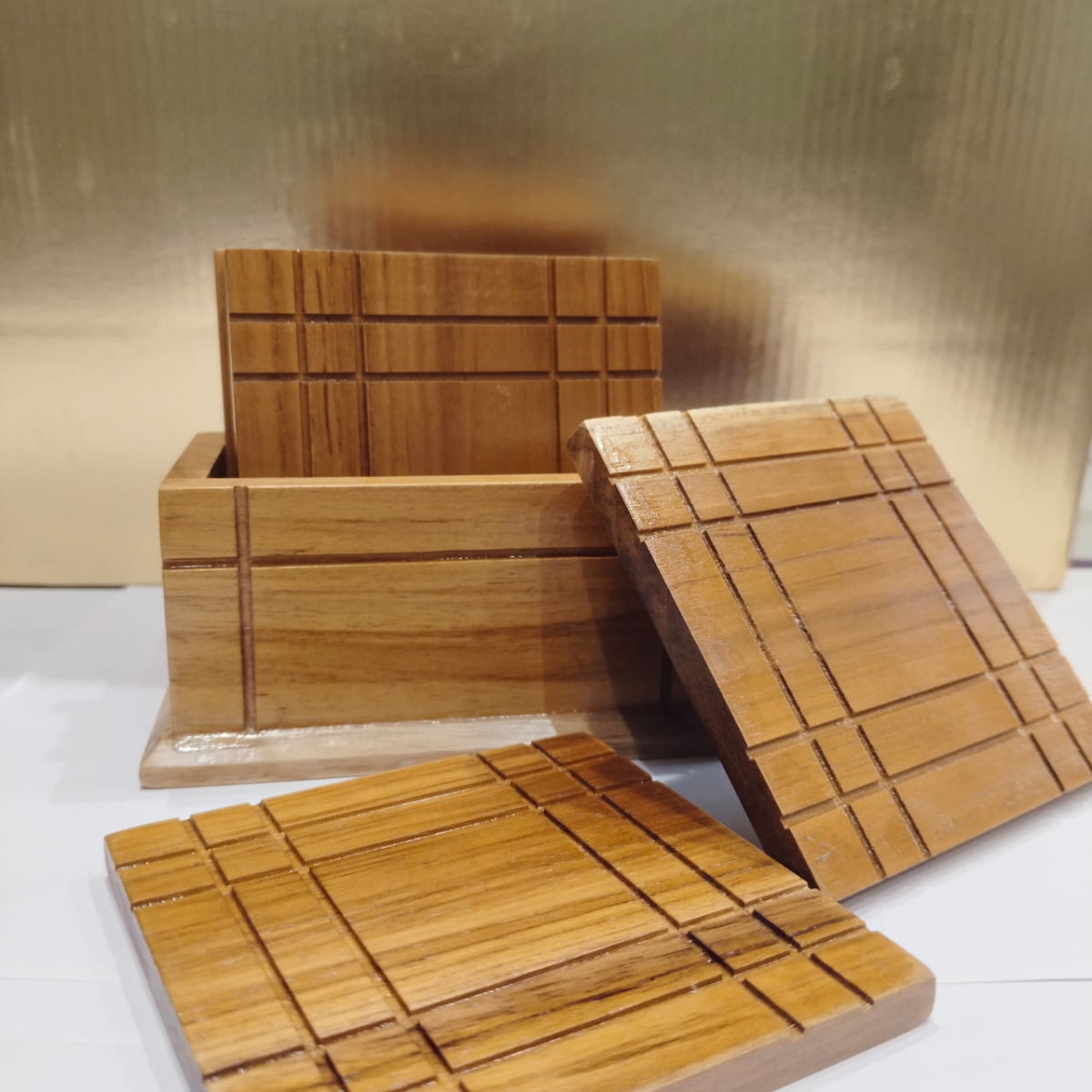 Rewashable Wooden Antique Coasters with Stand | Premium Quality Solid Wood