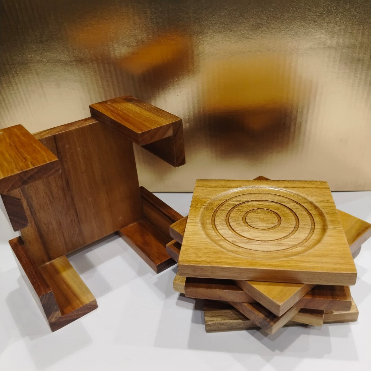 Stylish Rewashable Wooden Antique Coasters with Stand | Premium Quality Solid Wood