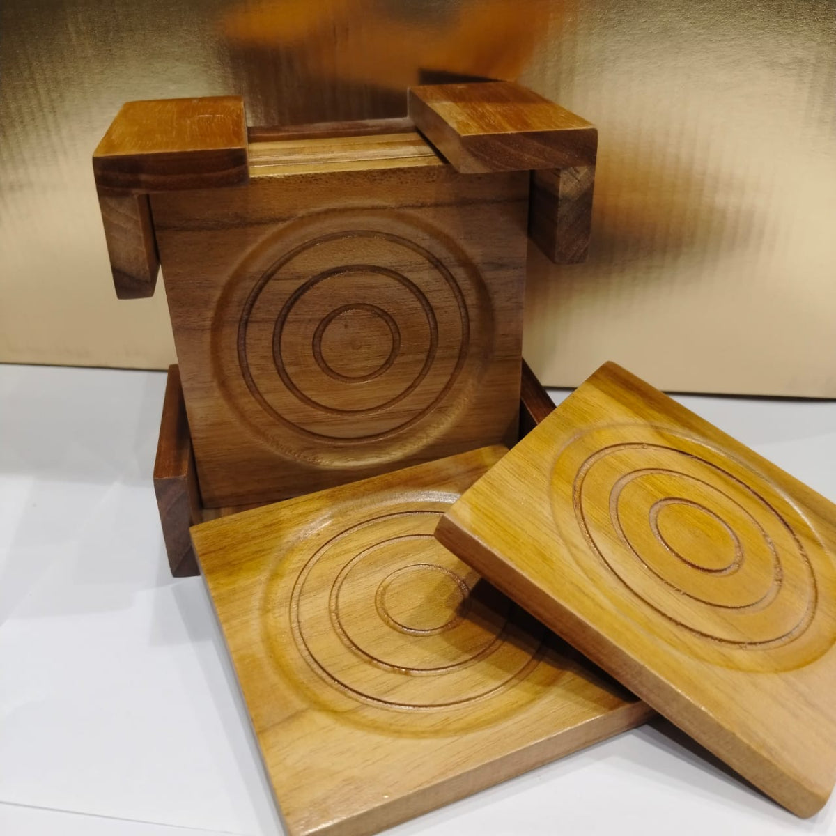 Stylish Rewashable Wooden Antique Coasters with Stand | Premium Quality Solid Wood