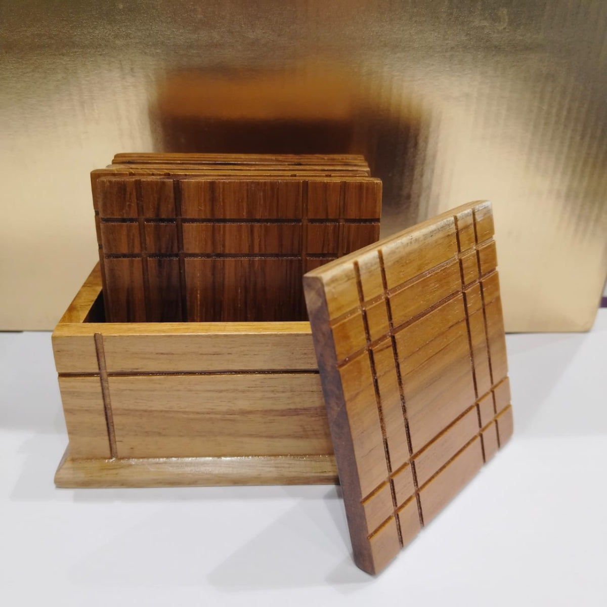 Rewashable Wooden Antique Coasters with Stand | Premium Quality Solid Wood