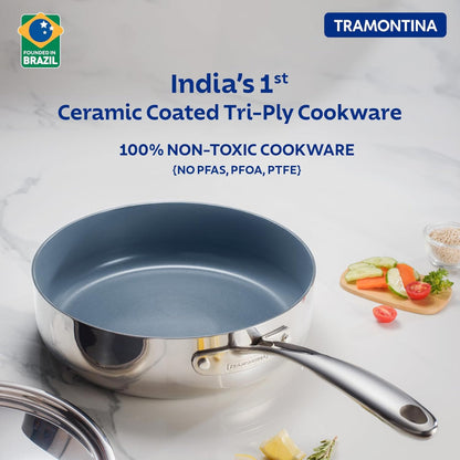 Tramontina Fusao EX+ 24cm Triply Ceramic Deep Sauté Pan with SS Lid