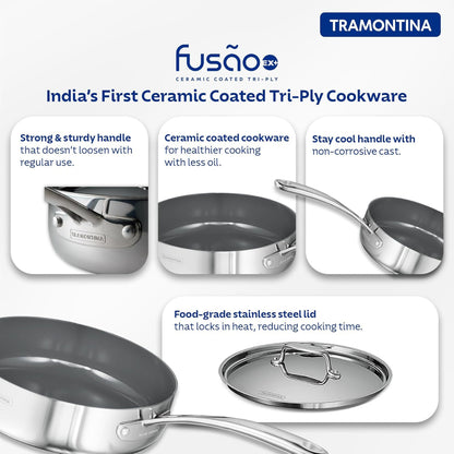 Tramontina Fusao EX+ 24cm Triply Ceramic Deep Sauté Pan with SS Lid
