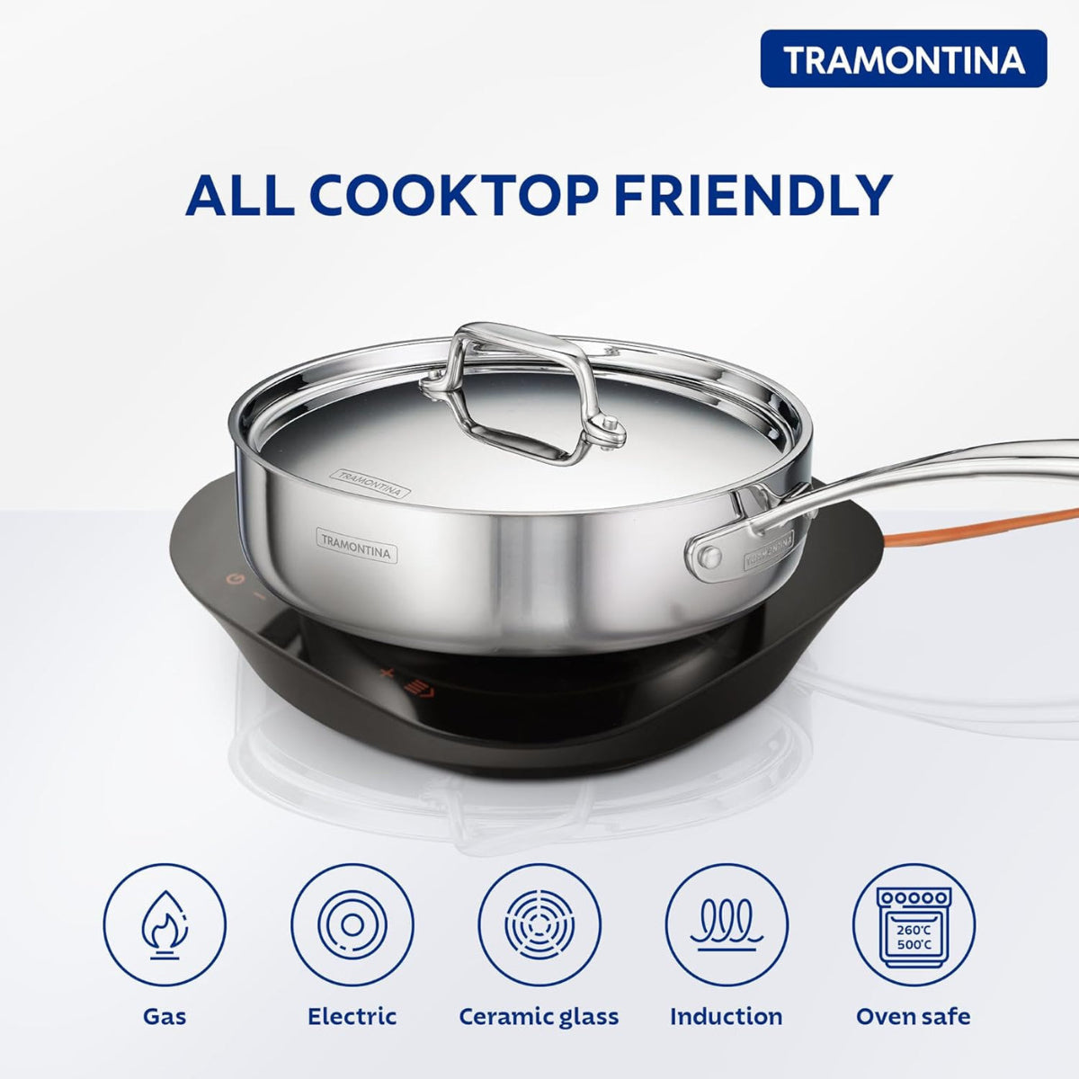 Tramontina Fusao EX+ 24cm Triply Ceramic Deep Sauté Pan with SS Lid