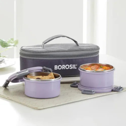 Borosil Glory Lavender Flat Stainless Steel Lunchbox
