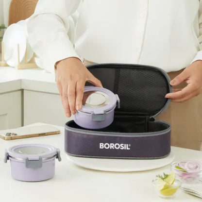 Borosil Glory Lavender Flat Stainless Steel Lunchbox