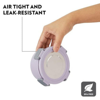 Borosil Glory Lavender Stainless Steel Lunchbox with Bag | 2 pcs Container Set (280ml Each) | Microwavable| Leakproof & Dishwasher Safe