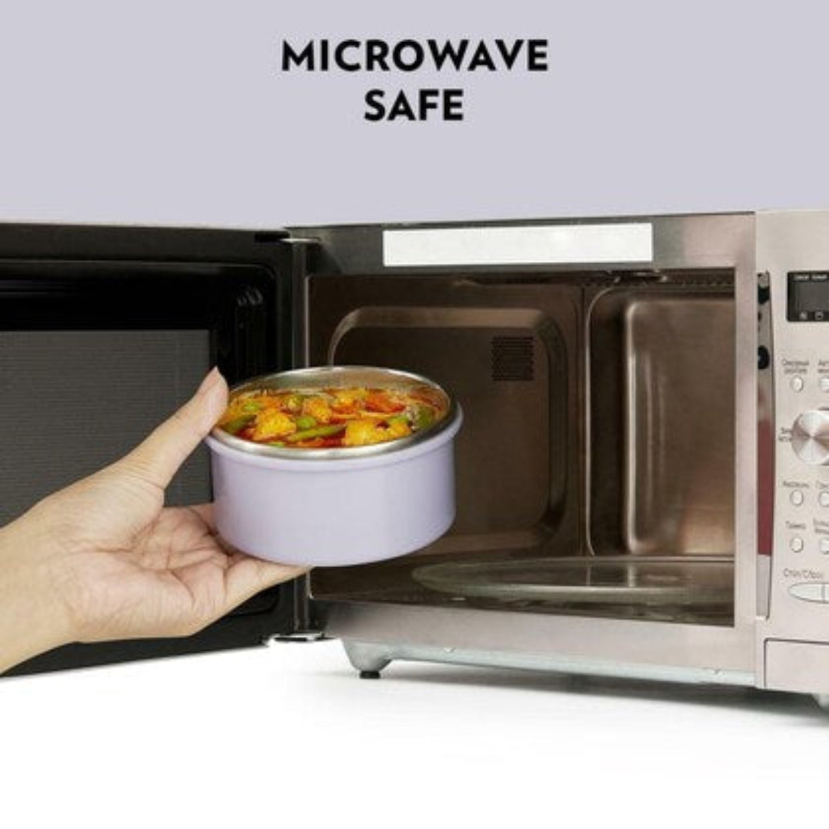 Borosil Glory Lavender Stainless Steel Lunchbox with Bag | 2 pcs Container Set (280ml Each) | Microwavable| Leakproof & Dishwasher Safe