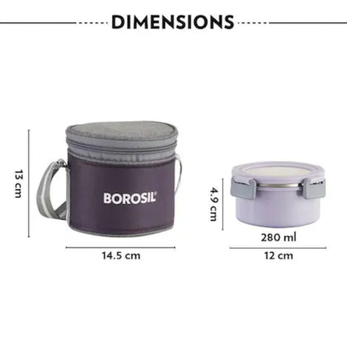 Borosil Glory Lavender Stainless Steel Lunchbox with Bag | 2 pcs Container Set (280ml Each) | Microwavable| Leakproof & Dishwasher Safe
