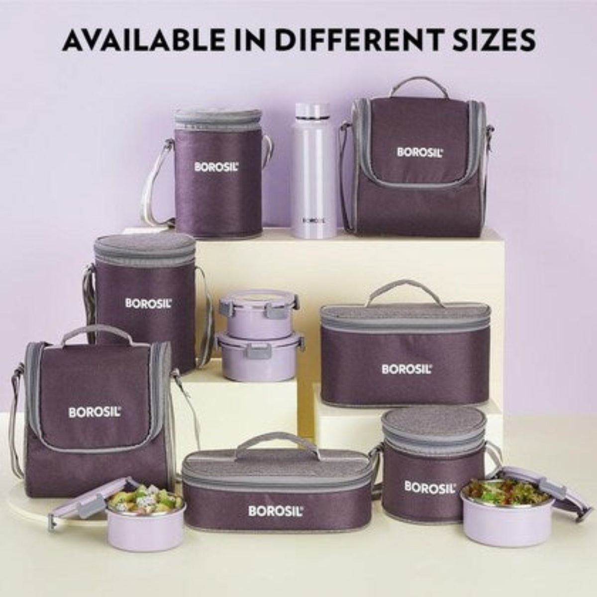 Borosil Glory Lavender Stainless Steel Lunchbox with Bag | 2 pcs Container Set (280ml Each) | Microwavable| Leakproof & Dishwasher Safe