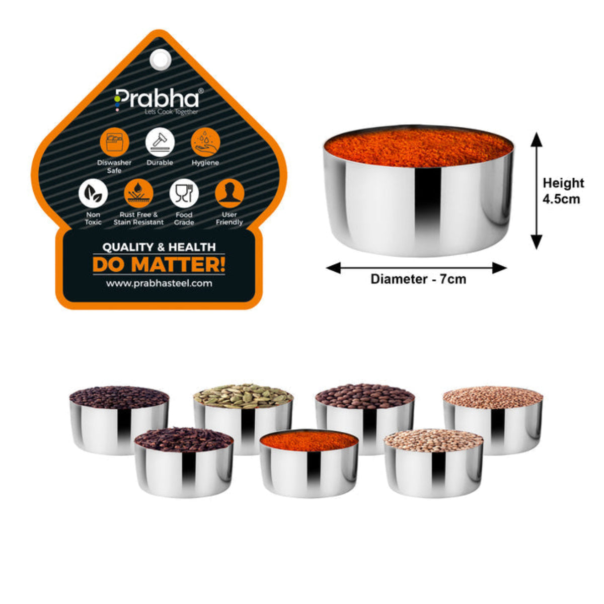 Prabha Stainless Steel Eye Candy Spice Box, See Through Glass Lid