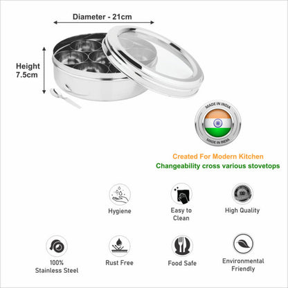 Prabha Stainless Steel Eye Candy Spice Box, See Through Glass Lid