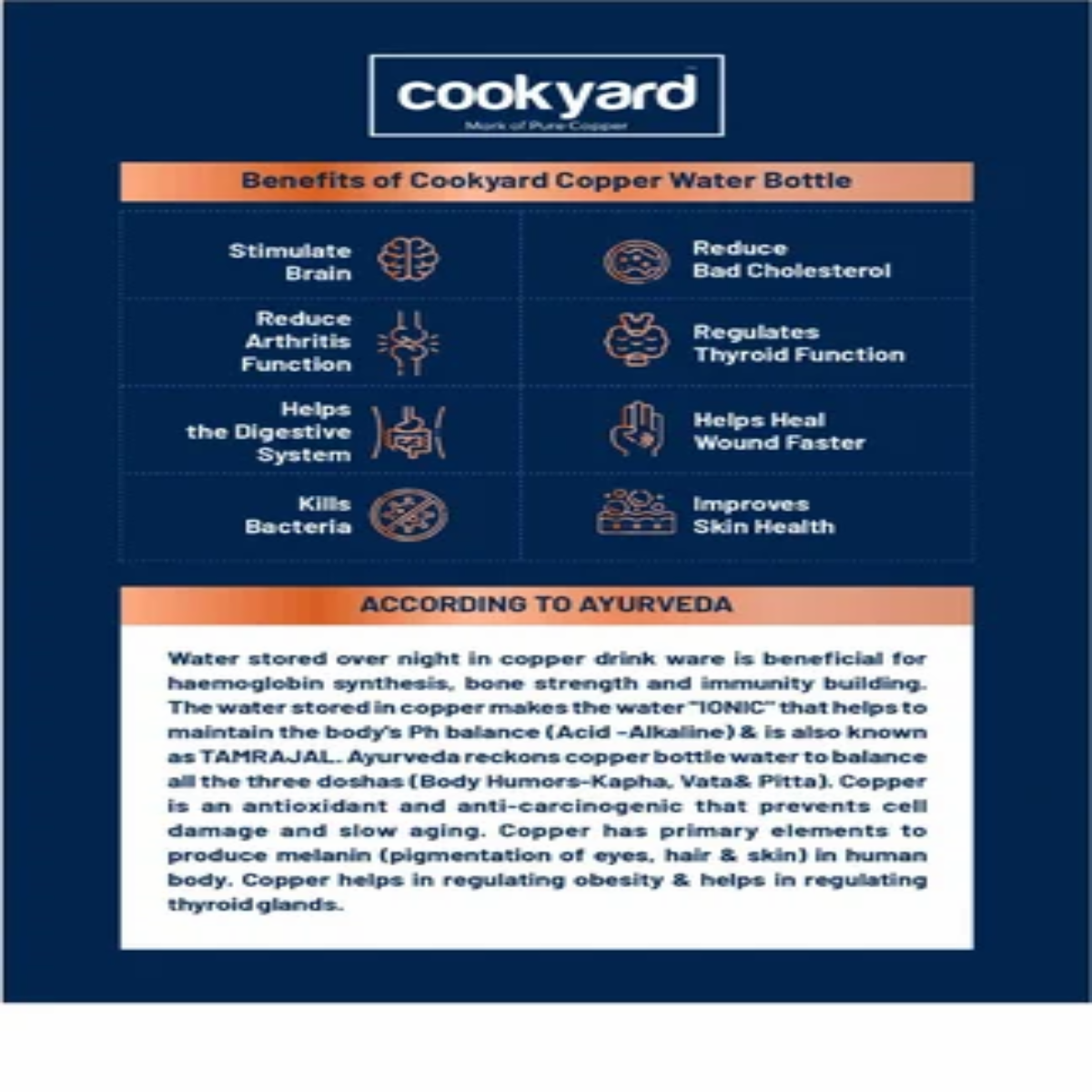 Cookyard Hydra Hammered Copper Water Bottle 1100 ml