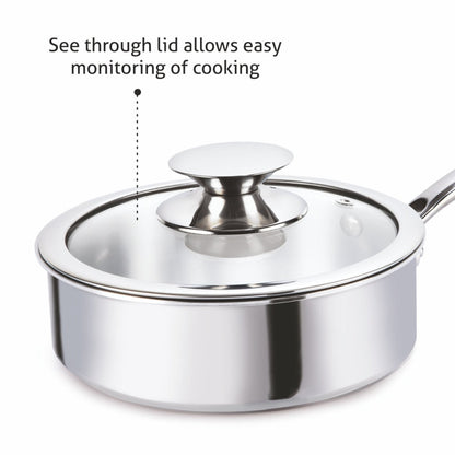 Alda Vitale Triply Stainless Steel Saute Pan With Glass Lid