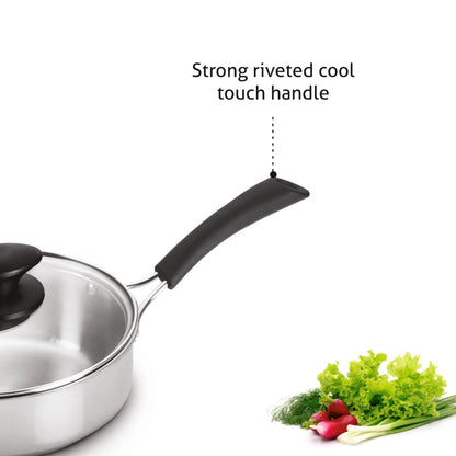 Alda Triply Bueno 24 cm (2.5L) Stainless Saute Pan With Glass Lid
