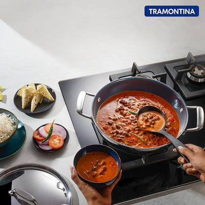 Tramontina Fusao EX+ Ceramic Stainless Steel Tri-Ply Kadai with SS Lid