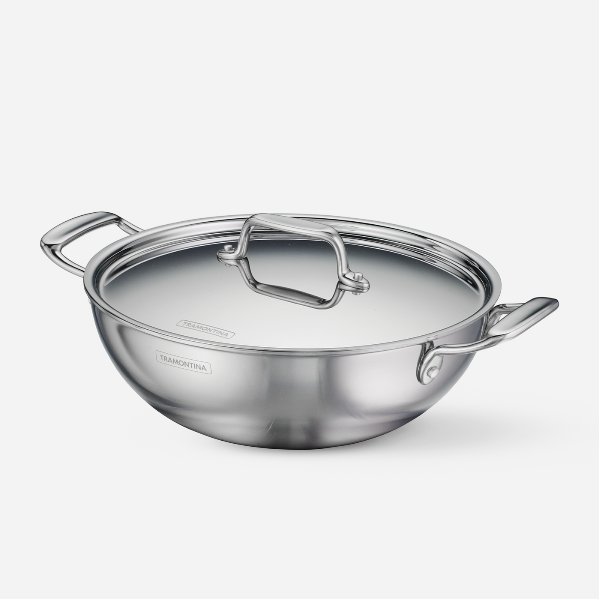 Tramotina Fusao EX+  Ceramic Stainless Steel Tri-Ply Extra Deep Kadai with SS Lid