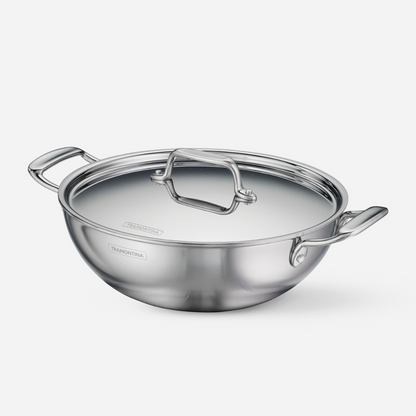 Tramotina Fusao EX+  Ceramic Stainless Steel Tri-Ply Extra Deep Kadai with SS Lid