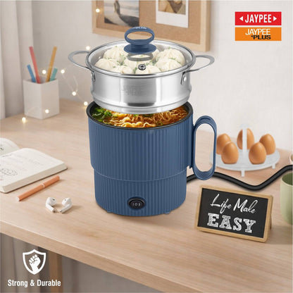 Jaypee Plus Steam & Cook Multi Purpose Electric Steamer 1.2 Litres for cooking Instant Noodles, Vegetables Soup, Momo Maker With Glass Lid, Blue