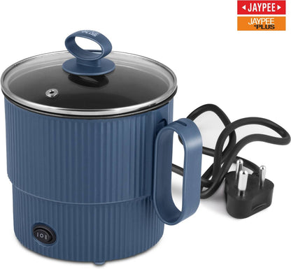 Jaypee Plus Steam & Cook Multi Purpose Electric Steamer 1.2 Litres for cooking Instant Noodles, Vegetables Soup, Momo Maker With Glass Lid, Blue