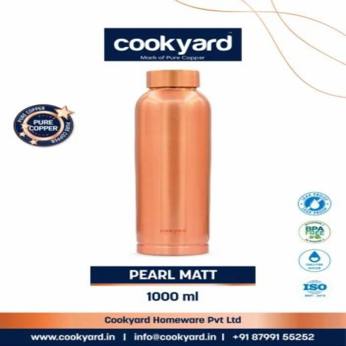 Cookyard Pearl Matt Copper Water Bottle 1 litre