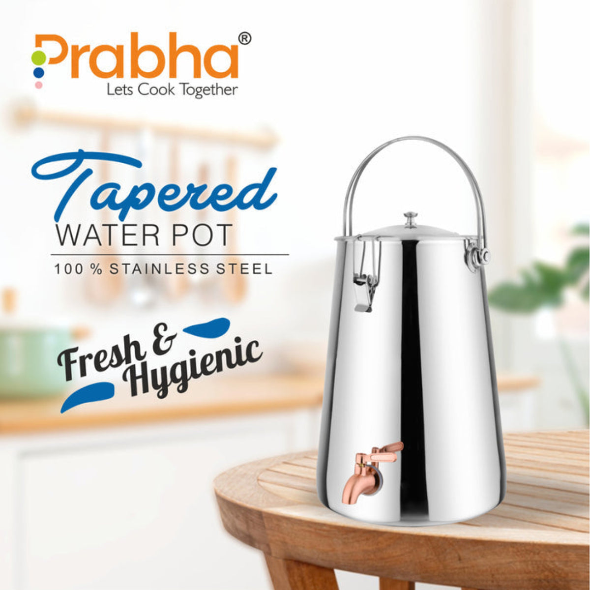 Prabha Water Container 10 Liters with Tap | Water Jug for Kitchen Storage | Stainless Steel Water Tank/Water Pot for Drinking | Handi Steel Matki Dispenser Tampered Silver 10 LTR