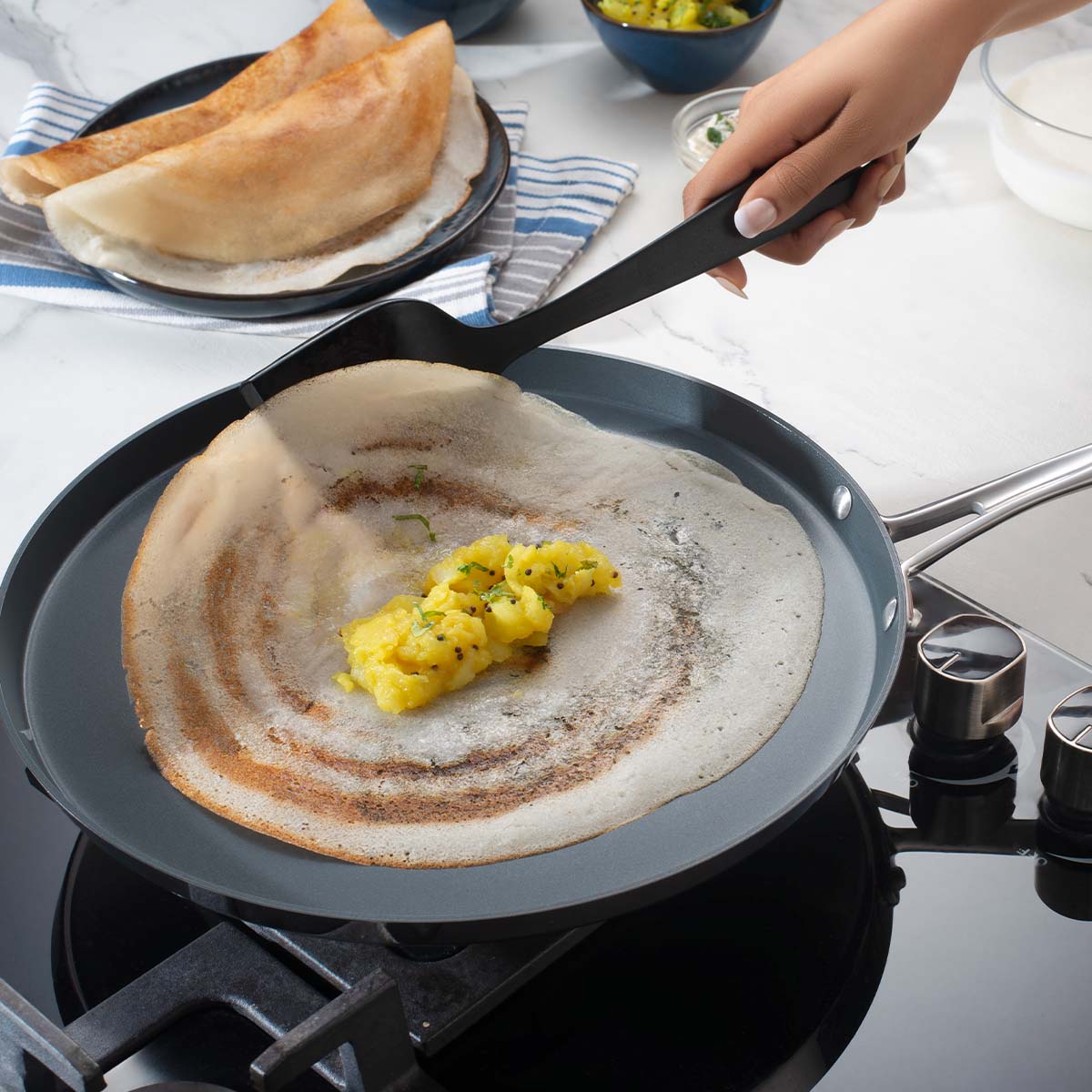 Tramontina Fusao EX+ Ceramic Stainless Steel Tri-Ply Dosa Tawa - 4mm Thick