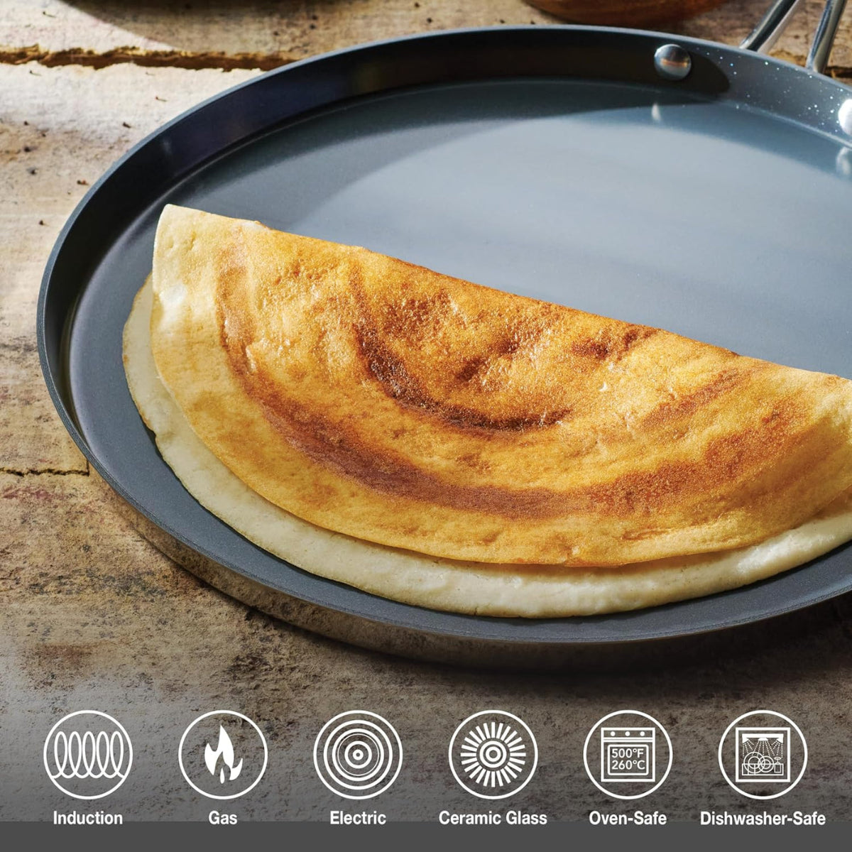 Tramontina Fusao EX+ Ceramic Stainless Steel Tri-Ply Dosa Tawa - 4mm Thick