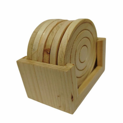 Round Rewashable Wooden Antique Coasters with Stand | Premium Quality Solid Wood