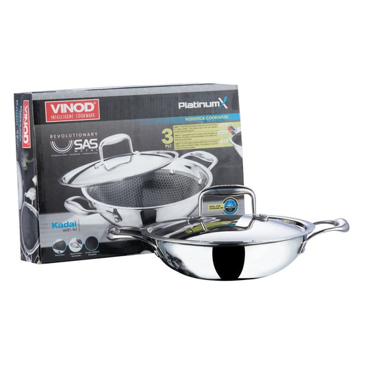 Vinod Platinum X Stainless steel Nonstick Wok Kadai 26 cm 3.2 Liter PXKD26