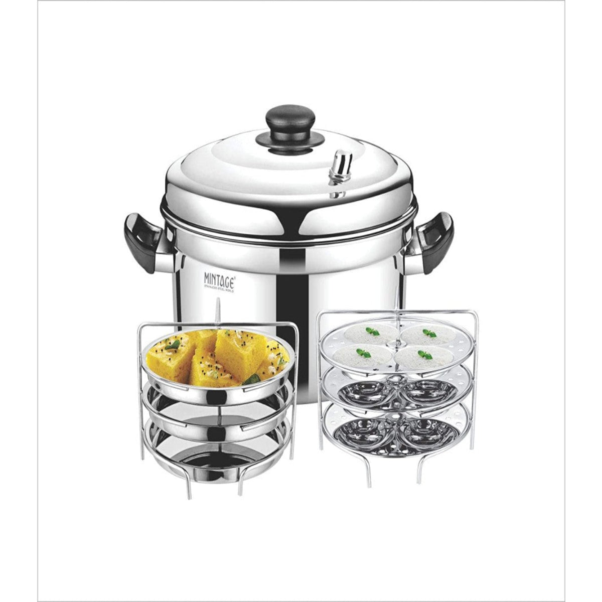 Mintage Stainless Steel Idli N Dhokla maker Set | 12 pcs idli + 3 pcs dhokla plate set